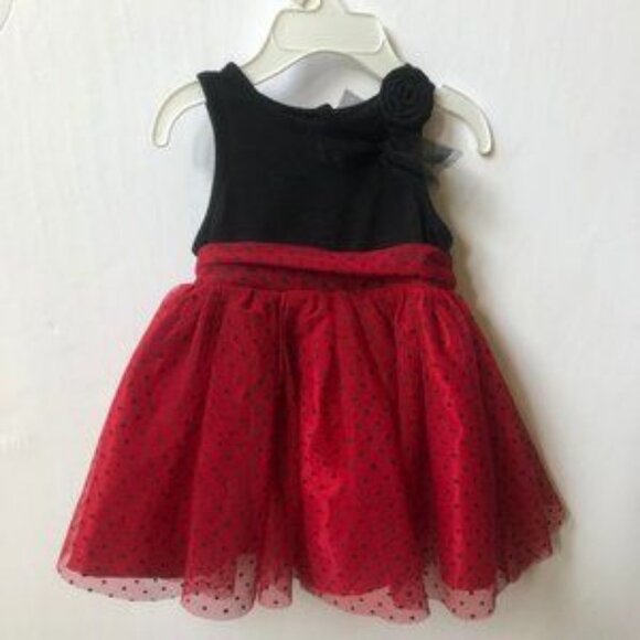 Pinky Baby Girls 6-9 M Red tulle bottom & Black top Dress W/Matching Headband - Picture 3 of 7